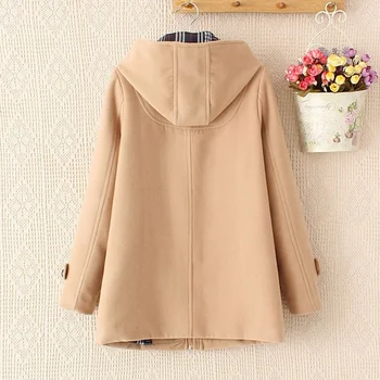 Kadın Ceket Kolej Tarzı Kış Rüzgar Geçirmez Sıcak Palto Yeni 2021 Uzun Yün Japon Korna Düğmesi Kapşonlu Uzun Palto Vintage