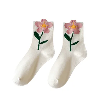 Kadın Çorap Çiçek Kawaii Pamuk Çorap komik çoraplar beyaz çoraplar Nefes Çorap Kadınlar için Sevimli Çorap
