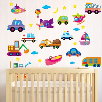 Karikatür Arabalar Airs Gemiler Duvar Çıkartmaları Çocuk Çalışma Sticker Çocuk Odaları Dekorasyon Ulaşım DIY Çıkartmaları Güzel Oda Posterler