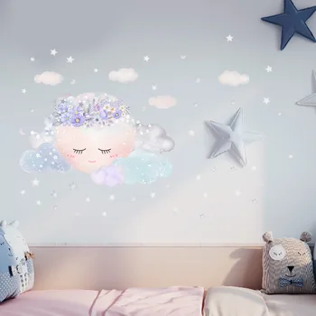 Karikatür Sevimli Clouduolc Kelebek Yıldız Duvar Sticker Kreş Vinil çocuk Duvar Çıkartmaları Sanat Bebek Çocuk Odası Ev Dekorasyon için