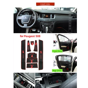 Kauçuk paspas Kapı Oluk Peugeot 508 SW için RXH 2011~2018 Fincan Yastık Kapısı Depolama Yuvası Coaster Toz geçirmez kaymaz Etiket Pedi