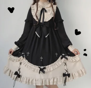 Kawaii kız gotik lolita op loli cos Gotik vintage tatlı lolita elbise dantel ilmek nakış standı yüksek bel viktorya dönemi tarzı elbise