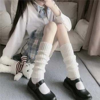 Kawaii Lolita bacak ısıtıcısı Örme Kış Kadın Çizme Diz Yüksek Çizmeler Çorap Tayt Sıcak Çizmeler Bacaklar Kadın Pamuk Ayak Bileği İsıtıcı
