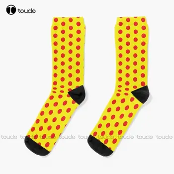 Klasik Kırmızı Ve Sarı Polka Dot Desen Çorap erkek çorabı Boyutu Unisex Yetişkin Genç Gençlik Çorap 360° Dijital Baskı Hediye Retro Sanat