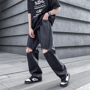 Kot Erkekler Hip Hop Yaz Delik Denim Şık Kore Tarzı Gençler Basit Fermuar Erkek Pantolon Gençlik Streetwear Moda Eğlence Günlük