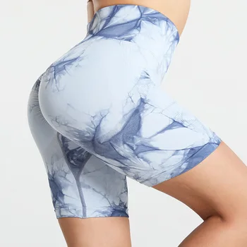 Kravat boya Dikişsiz fitness pantolonları kadın Yüksek Bel Kalça Kaldırma Spor Sıkı Şort Koşu Seksi Şeftali Spor Yoga Şort