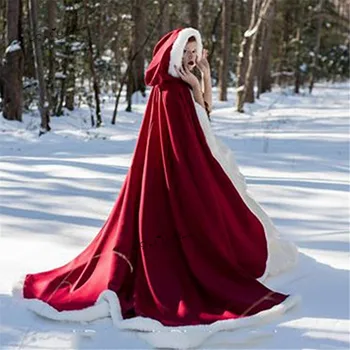 Kırmızı Başlıklı kız Cosplay Faux Kürk Pelerin Uzun Gelin Sarar Ceket Kış Sıcak Palto Pelerinler Noel Sarar Pelerinler Parti Ceket