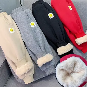 Kış spor pantolonları Kız Sweatpants Katı Kalın Sıcak Erkek rahat pantolon Çocuk Spor Koşu Egzersiz Polar Harem Pantolon