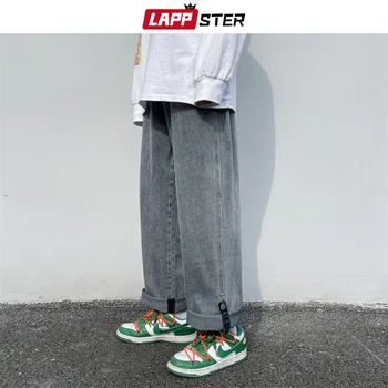 LAPPSTER Erkekler Düğme Manşetleri Vintage Moda Kargo Kot 2022 Bahar Erkek Japon Streetwear Denim harem pantolon Erkek Casual Joggers