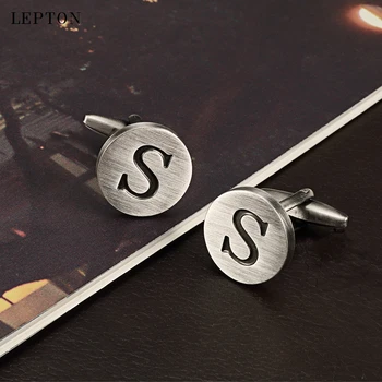 Lepton bir alfabenin Harfleri S Mens İçin Kol Düğmeleri Klasik Antika Gümüş Kaplama Harfler S kol düğmeleri Erkek gömlek manşetleri Kol Düğmesi