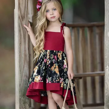 LYHO Toddler Kız Ekose Elbise Sevimli Askı Ülke Tarzı Etek Yaz çocuk topu cüppeli elbiseler Kızlar için Çocuk Giysileri