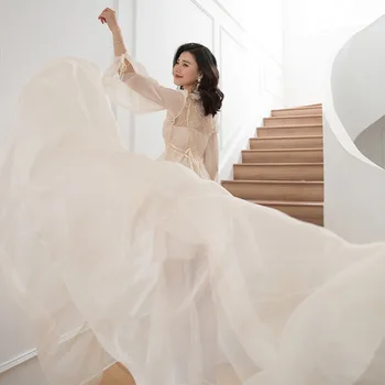 Lüks Düğün Gelin Kadın 2 Parça Elbiseler Setleri Uzun Kollu Zarif Dantel Nakış Uzun Nightgowns Gelin Saten Bornoz