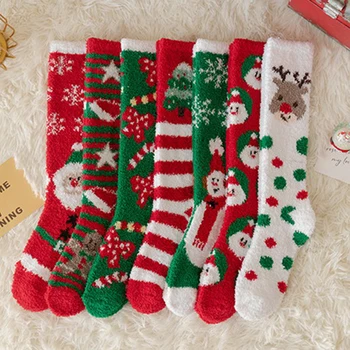 Merry Christmas Çorap Kalınlaşmak Sıcak Mercan Polar Uzun Varil Çorap Diz Boyu Noel Çorap Yumuşak Buzağı Çorap Yeni Yıl Hediyeleri