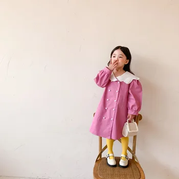 MILANCEL 2022 Sonbahar Yeni Çocuk Elbise Kore Katı Dönüş Doen Yaka Kız Elbise