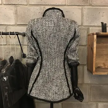Mizaç Gri yün paltolar Kadın 2019 Sonbahar Yeni Şık Takım Elbise Ceket Kadın Ince Kısa Ekose Yün Ceket Tüm Maç Dış Giyim f1738