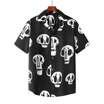 Moda Hawaii corto manico emlak divertente cranio stampa hip hop Sokak vestito Harajuku camicia coreana