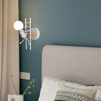 Modern led duvar ışığı İskandinav çizgi film bebeği Aplik Aydınlatma Oturma Yatak Odası Çocuk Ev Kapalı Fikstür Dekor Monte Ahşap Lambalar