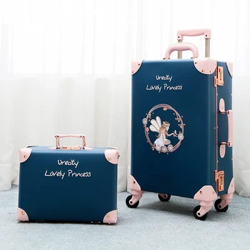 PU Deri Haddeleme Bagaj seti kozmetik çantası ile kadınlar vintage seyahat bavul moda arabası bagaj kız yüksek kaliteli bagaj