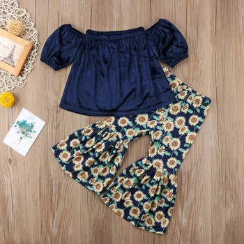 Pudcoco ABD Stok Yeni Moda Bebek Kız Giysileri Set Tüp Üstleri + Ayçiçeği Baskılı Gevşek Rahat Uzun pantolon 2 Adet Giysileri Kıyafetler ABD