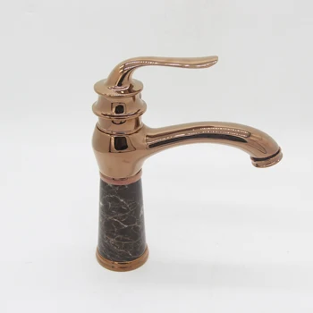 Satışa stok Gümrükleme Gül Altın Mermer Taş Banyo Musluk Mikser Şelale Havzası Soğuk Sıcak Su Dokunun M1039