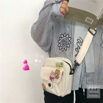 Sevimli kore Öğrenci Kız Kanvas Çanta Gençlik Küçük Çapraz Çanta Harajuku Karikatür Kadın Omuz askılı çanta Cep Telefonu Kılıfı Çantalar