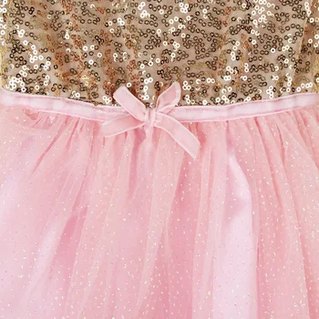 Sevimli Perakende Bebek yaz elbisesi Küçük Kız Altın Pullu Üst pembe sim Tül Dikiş Tutu Elbise Çocuklar Parti Prenses Elbise