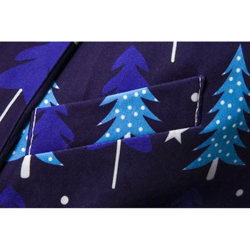 Shenrun Erkekler Blazers Noel Yeni Yıl Ceket Yeni Moda Slim Fit Takım Elbise Ceketler Mavi Parti Balo Kostümleri Noel Ağacı Baskı