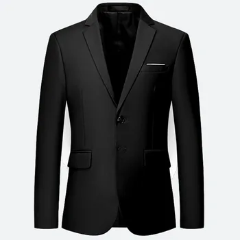 Siyah Pullu Blazer erkek Iş Rahat Katı Iki Düğme Büyük Boy Takım Elbise Üst Takım Elbise Ceket Erkek Fit Resmi Vestidos Formales Erkekler