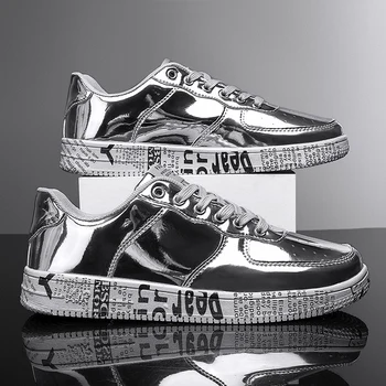 Sıcak Satış Lüks Altın Aynalar Sneakers Erkekler Streetwear Hip hop Kaykay Ayakkabı Erkekler Tasarımcı Glitter Ayakkabı Çift Paten Ayakkabı