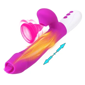 Teleskopik ısıtma yapay penis vibratör 7 hız dil yalama klitoris g-spot vajina stimülatörü seks oyuncakları kadınlar için