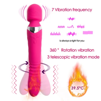 Teleskopik ısıtıcı çubuk vibratör çift motorlu döner g-spot vibratör vajina klitoral masaj kadın masturbator kadın seks oyuncak