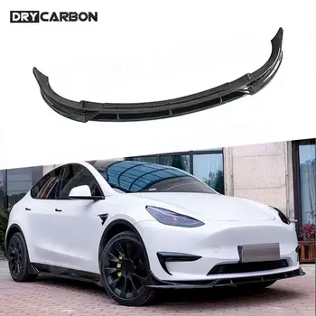 Tesla Modeli Y 2021 + Karbon Fiber Ön Tampon Çene Dudak Spoiler BodyKit Parlak Siyah Ön Dudak Spoiler Splitter