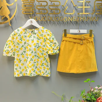 Toddler Kız Puf Kollu Yaz Seti Çiçek Gömlek ve kalem etek Moda Kıyafetler Setleri Bebek Kız Giyim Çocuk Giyim