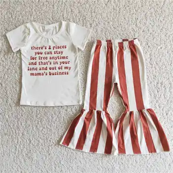 Toptan Güz Moda Çocuklar Mektup Giysileri Sıcak Satış Setleri Bebek Yürüyor Kız Kıyafetler Çocuk Kış Butik Çizgili Bells Pantolon