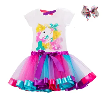 Unicorn çocuk giyim setleri Bebek Kız Üst + Etek Yaz Prenses Parti Tutu Gökkuşağı Kostüm Çocuklar Doğum Günü Kıyafetleri Takım Elbise
