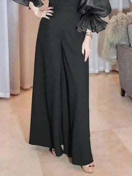 VGH Minimalist Tulumlar V Boyun Uzun Kollu Yüksek Bel Kat Geniş Bacak Pantolon Mizaç Tulum Kadın Moda Stil 2022 Yeni