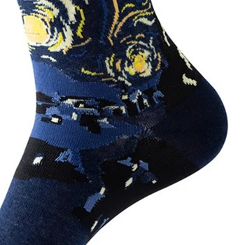 Yaratıcı Sanat Yağlıboya Pamuk Çorap Yıldızlı Gece Kış Retro Kadın Van Gogh Çorap Komik Mutlu Çorap Edebi Soyut Kadın