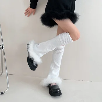 Yeni kürk bacak ısıtıcıları örme japon uyluk uzunlukta çorap Y2k alevlendi tayt kış ayakkabı orta buzağı çorap Jk Lolita Çizmeler çorap