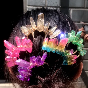 YIZIZAI Çakra Kristal saç aksesuarları Doğal Düzensiz Renkli Taşlar Tokalar Düğün Gelin Takı Saç Tarak Kafa Bandı