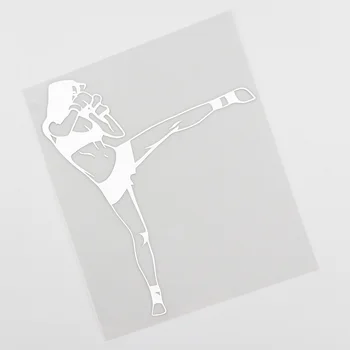 YJZT 12CM X 14.1 CM Kadın Spor Kick Boks Spor Çıkartması vinil Araba Sticker Siyah / Gümüş 8A-0261
