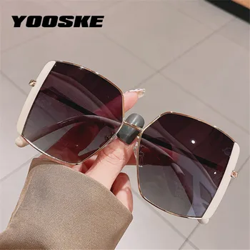 YOOSKE Metal Kare Güneş Kadınlar Lüks Tasarımcı Degrade Büyük Boy güneş gözlüğü Bayanlar Seyahat Shades Gözlük UV400