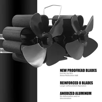 Çift Kafa 8 Bıçakları Şömine İsı Powered Soba Fan Günlük Ahşap Brülör Ecofan Sessiz Ev Şömine Fan Verimli İsı Dağılımı