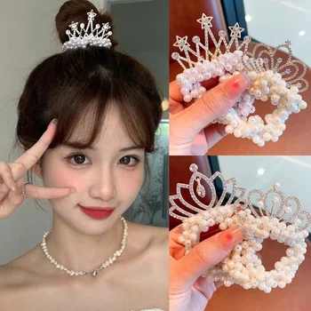 Çocuk İnci Taç Prenses Kafa Halat Headdress Saç Halka Lastik Bant Saç Bağları Aksesuarları Düğün Tiara Süsler Joyero