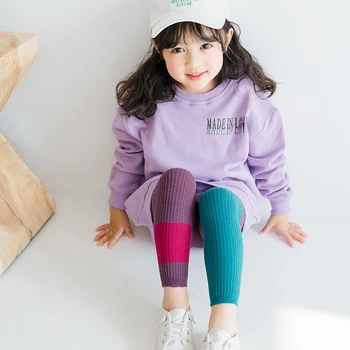 Çocuk Pamuk Nervürlü Tayt Çocuk Küçük Kız Erkek Moda Renk eşleştirme Tayt Toddler Renkli Boomers Pantolon Bebek Aksesuarları